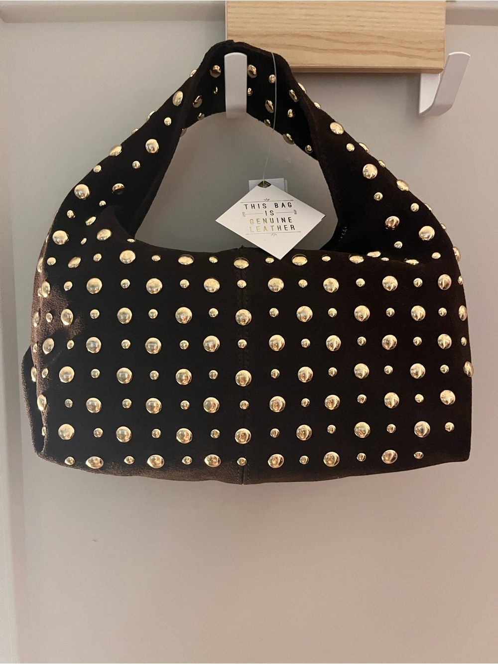 Aqua Black Studded Leather Hobo Bag - Genuine Leather